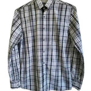 Ninomaxx Concept Black, Gray, & White Long Sleeve Plaid Shirt, Size Medium